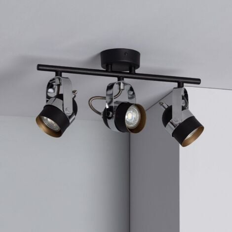 Lampada da Soffitto Orientabile in Alluminio 3 Faretti Sinner Nero  Nero