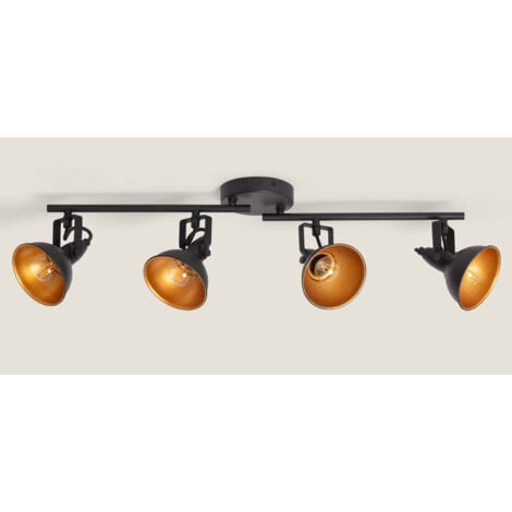 Lampada da Soffitto Orientabile in Alluminio 4 Faretti Emer Nero Nero