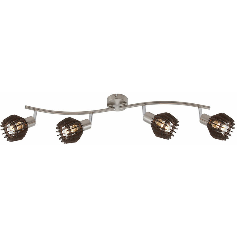 Image of Lampada da soffitto orientabile lampada da soggiorno lamelle in legno lampada da soffitto spot bar, metallo, 4x E14, LxPxA 71,5x10,3x14,4 cm Briloner