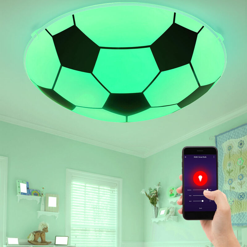 Image of Lampada da soffitto per bambini Smart Home dimmable Football Glass Light Alexa Google in un set che include lampadine led rgb