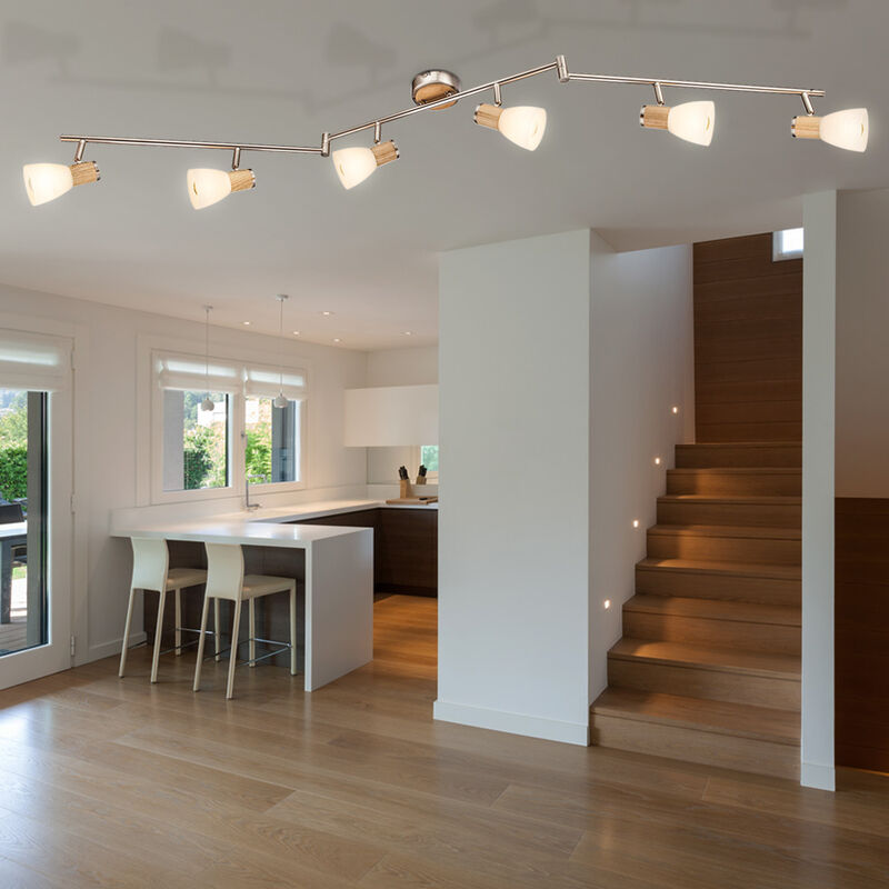 Image of Etc-shop - Lampada da soffitto per dormire camera degli ospiti faretto in vetro con luce a binario regolabile in legno