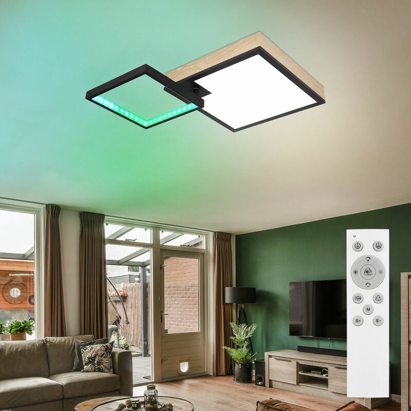Image of Lampada da soffitto plafoniera design luce lampada in legno luce da soggiorno, effetto arcobaleno telecomando dimmerabile cct mobile, led 21W 1000Lm