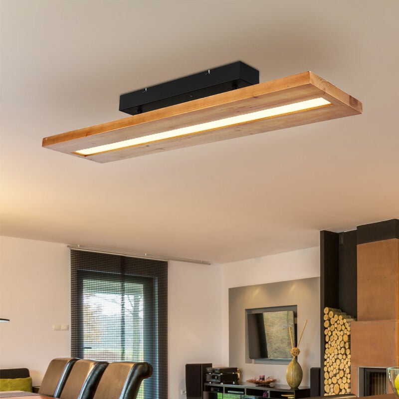 Image of Lampada da soffitto plafoniera effetto legno led sala da pranzo lampada in legno camera da letto, metallo opale nero marrone, 1x led 25W 1380Lm