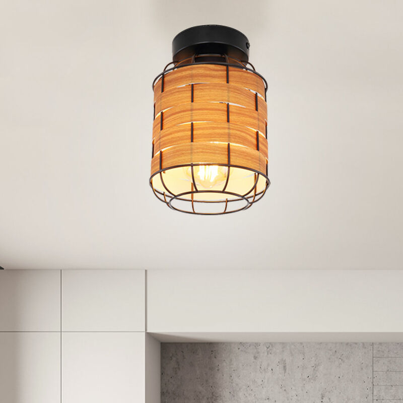 Image of Lampada da soffitto plafoniera lampada da soggiorno lampada da sala da pranzo lampada da soggiorno, metallo effetto legno nero, attacco E27, DxH