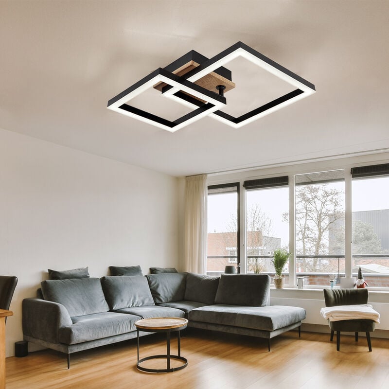 Image of Globo - Lampada da soffitto plafoniera lampada in legno lampada da sala da pranzo in legno, mdf aspetto legno metallo nero opale, led 15W 700Lm