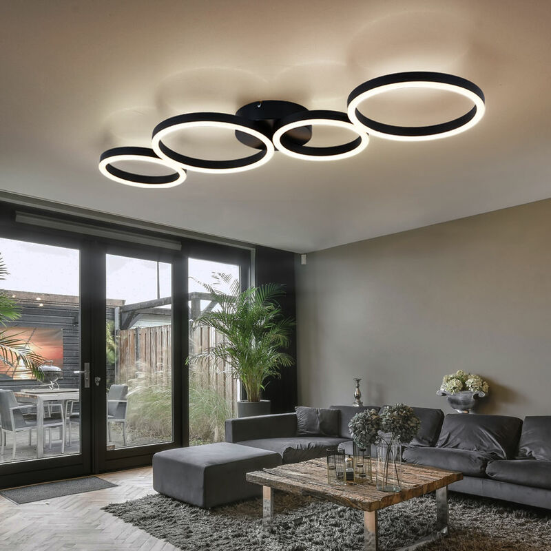 Image of Lampada da soffitto plafoniera led sala da pranzo soggiorno lampada moderna led nero a forma di anello, metallo plastica, 1x 35W 1600lm 3000K, LxLxA