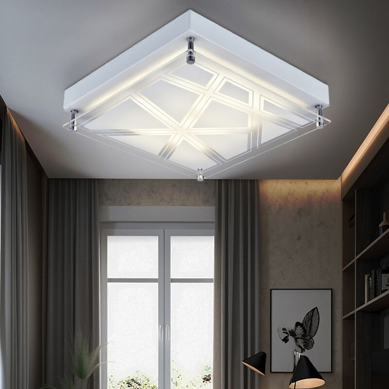 Image of Lampada da soffitto plafoniera modello soggiorno illuminazione argento in un design quadrato, metallo acrilico, 1x led 1x 12 watt 1200 lm bianco