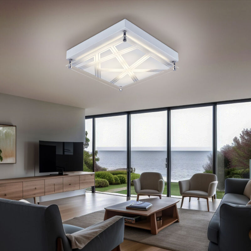 Image of Lampada da soffitto plafoniera modello soggiorno illuminazione argento in un design quadrato, metallo acrilico, 1x LED 1x 12 watt 1200 lm bianco