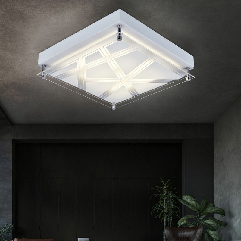 Image of Lampada da soffitto plafoniera modello soggiorno illuminazione argento in un design quadrato, metallo acrilico, 1x LED 1x 12 watt 1200 lm bianco