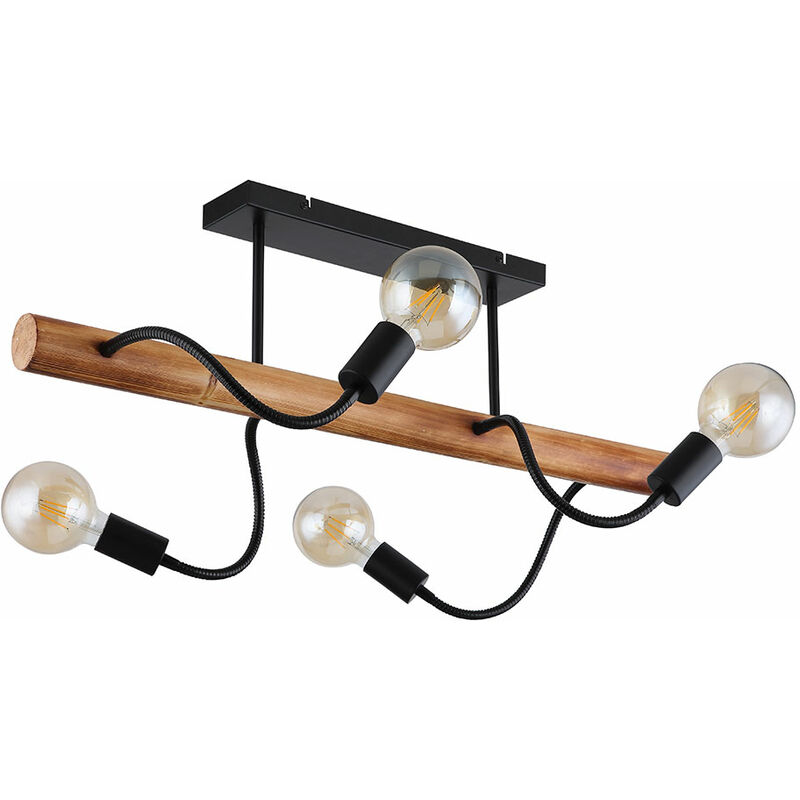 Image of Etc-shop - Lampada da soffitto plafoniera soggiorno lampada sala da pranzo lampada camera da letto, metallo legno nero marrone scuro, 4 faretti