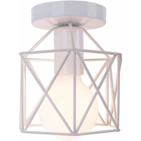 Lampada da soffitto quadrata in metallo retrò industriale, lampada a sospensione a gabbia cubica E27 per soggiorno, camera da letto, bar, ristorante, ingresso (bianco)