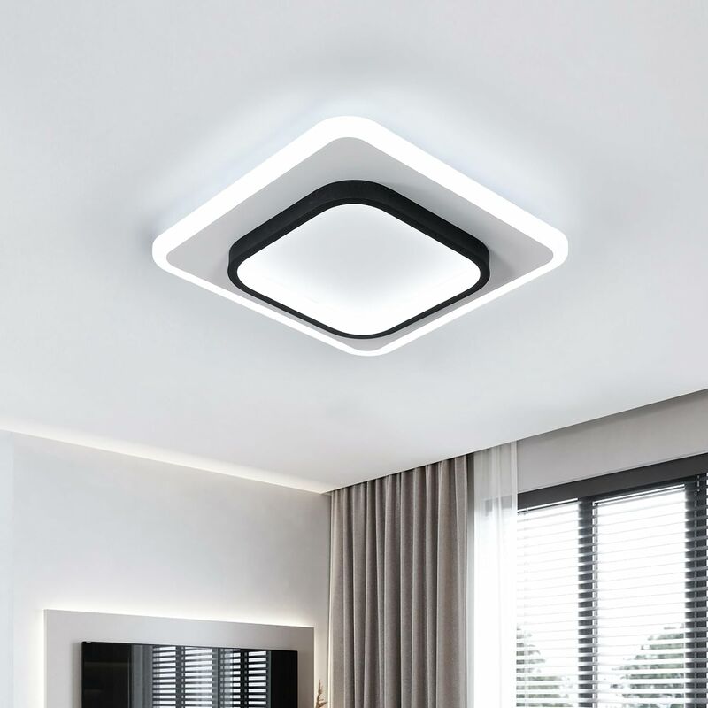 Image of Plafoniera led moderna in acrilico quadrata, nera e bianca, adatta per bagno, soggiorno, camera da letto, cucina e corridoio - 30W - Luce bianca