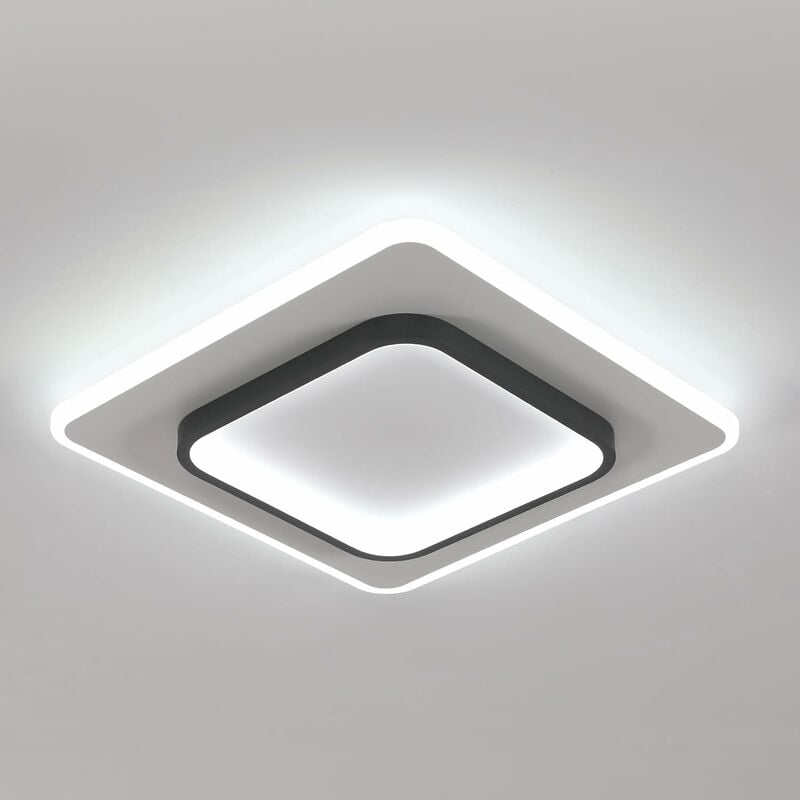 Image of Comely - Plafoniera led moderna in acrilico quadrata, nera e bianca, adatta per bagno, soggiorno, camera da letto, cucina e corridoio - 40W - Luce