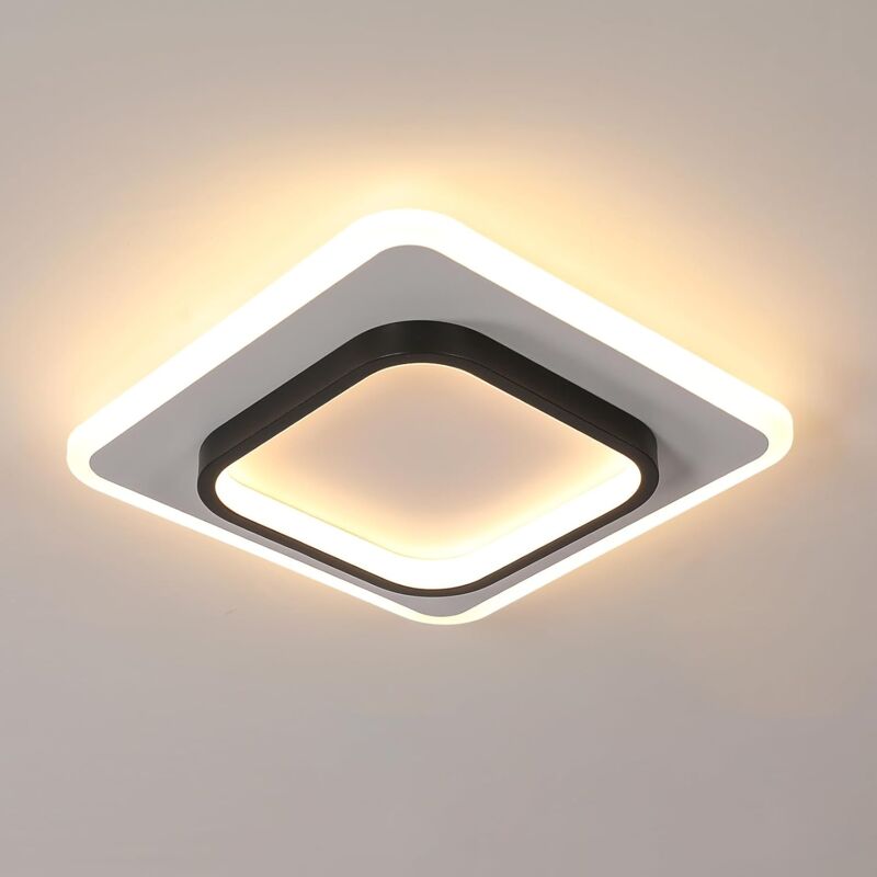 Image of Plafoniera led moderna in acrilico quadrata, nera e bianca, adatta per bagno, soggiorno, camera da letto, cucina e corridoio - 30W - Luce calda 3000K