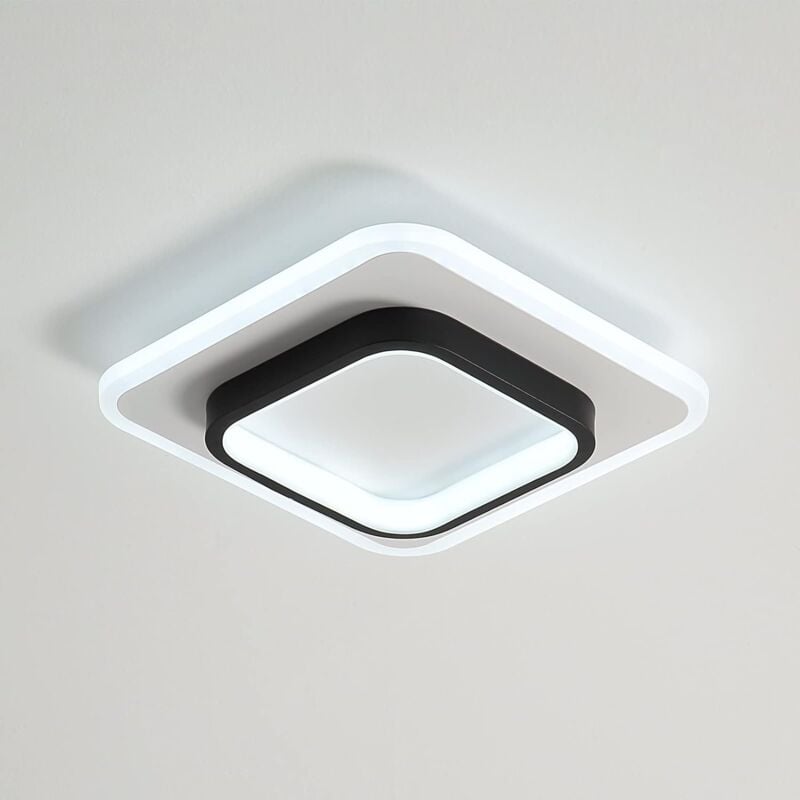 Image of Plafoniera led moderna in acrilico quadrata, nera e bianca, adatta per bagno, soggiorno, camera da letto, cucina e corridoio - 20W - Dimmerabile