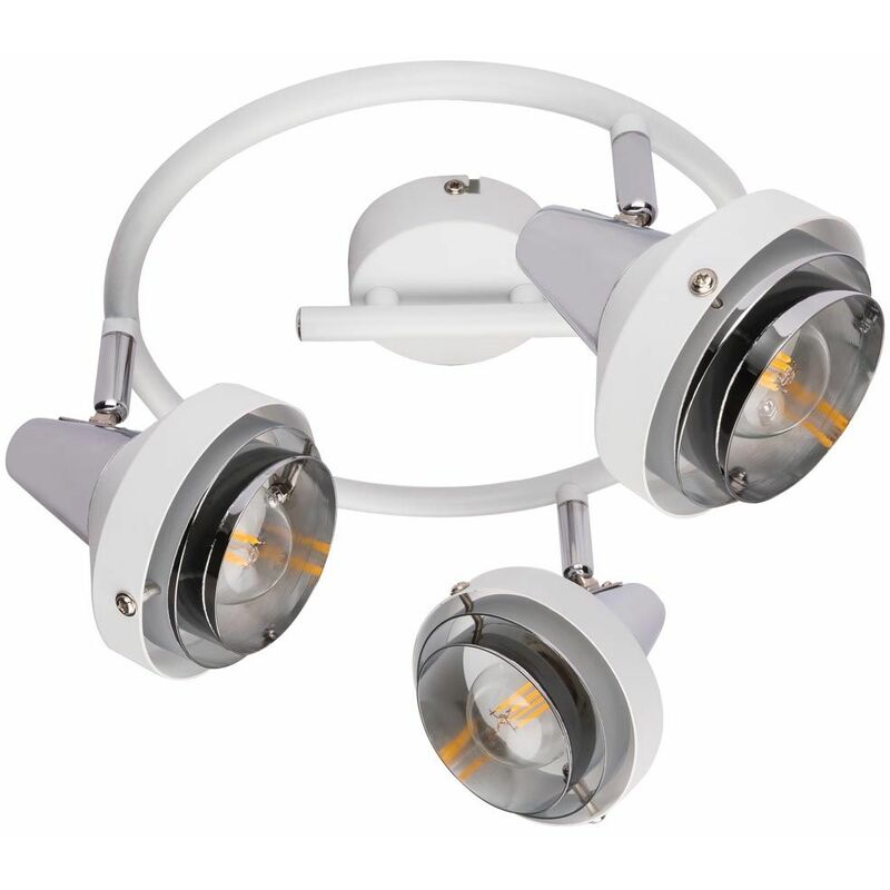 Image of Retro plafoniera cromata spot roundel faretto regolabile soggiorno lampada di design bianca in un set che include lampadine a LED