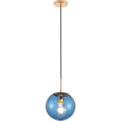 Lampada da soffitto retrò - Lampada a sospensione a sfera colorata - Rumi Blu - Vetro, Metallo - Blu
