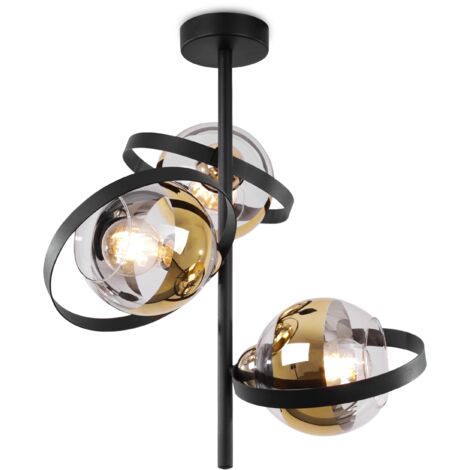 LAMPADA DA SOFFITTO RONDA NERA E ORO 3 PIASTRE LAMPADA DORATA E27