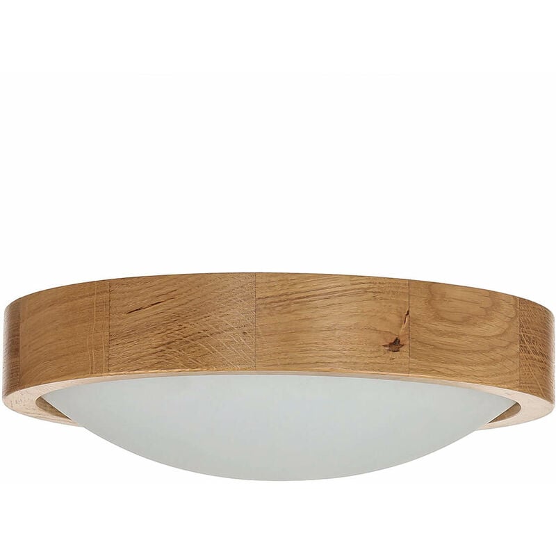 Image of Lampada da soffitto per interni con design scandinavo Plafoniera rotonda in legno e vetro Ø27cm ideale per Soggiorno - Quercia