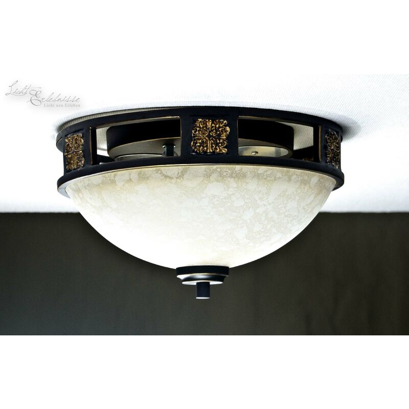 Image of Lampada da soffitto rustica con vetro nero marrone - Marrone
