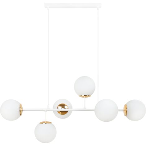 LAMPADA DA SOFFITTO SIENA BIANCA E ORO 6 PARALUME BIANCO PIATTO E14 BRACCI LUNGHI