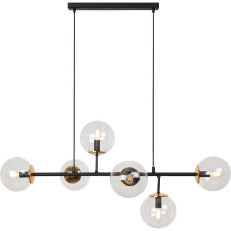 LAMPADA DA SOFFITTO SIENA NERA E ORO 6 LAMPADE PIATTE SENZA LAMPADA FORMA E14 BRACCI LUNGHI