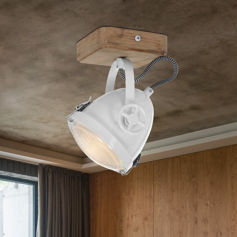 Image of Lampada da soffitto Spotlight orientabile Lampada da soffitto faretto in legno 1-fiamma bianco, metallo rovere, led 7W 480Lm bianco caldo, LxPxH