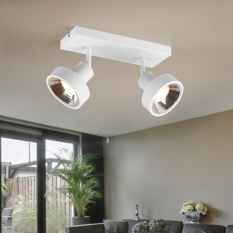 Image of Lampada da soffitto, striscia spot bianca, lampada da soggiorno, faretto da soffitto, punti luce da soffitto orientabili, 2x GU10, LxLxA 28x16x19 cm