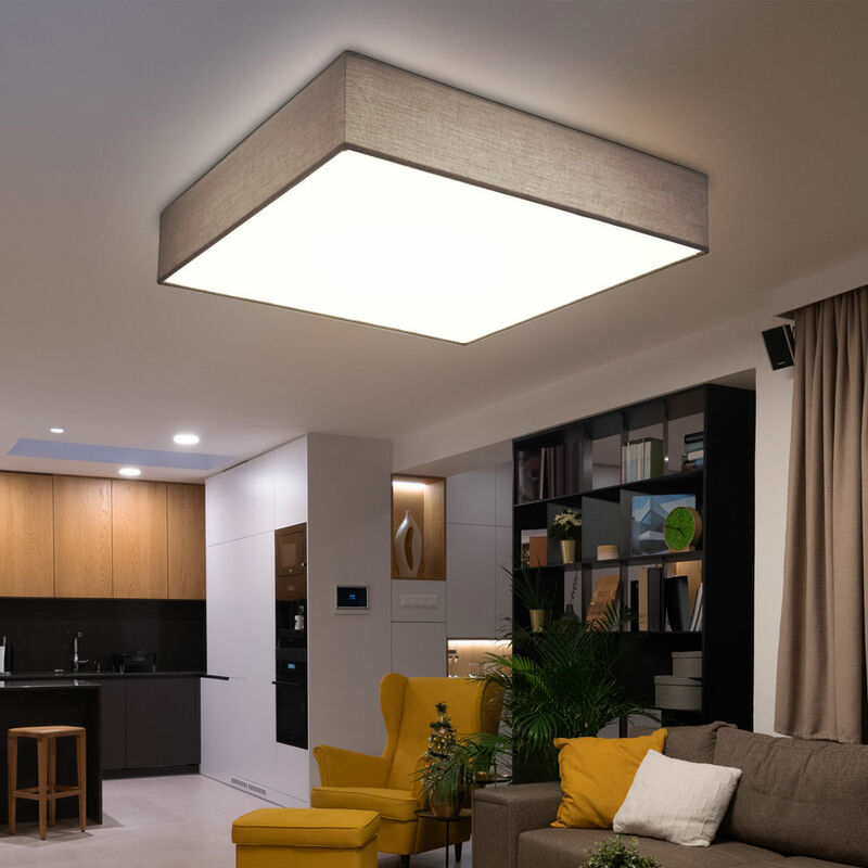 Image of Lampada da soffitto ufficio plafoniera soggiorno led quadrata, metallo plastica, led 40W 1375lm 3000-6000K, LxPxH 50x50x13 cm