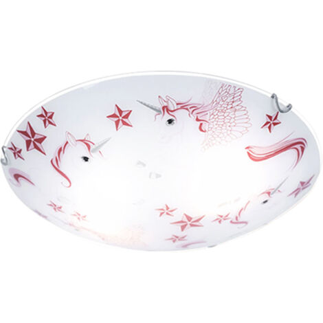 Lampada da soffitto unicorno per ragazze, camera dei bambini, lampada in vetro rosa bianco in un set che include lampadine a LED