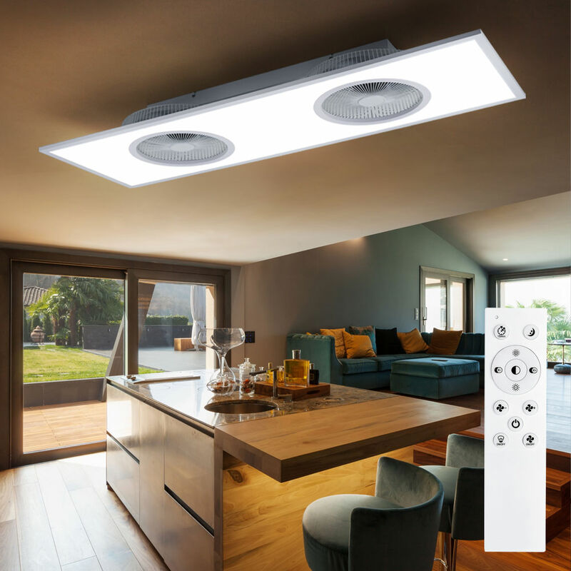 Image of Etc-shop - Lampada da soffitto ventilatore da soffitto con telecomando per illuminazione 2 ventole camera da letto dimmerabile cct, 1x led 24W bianco