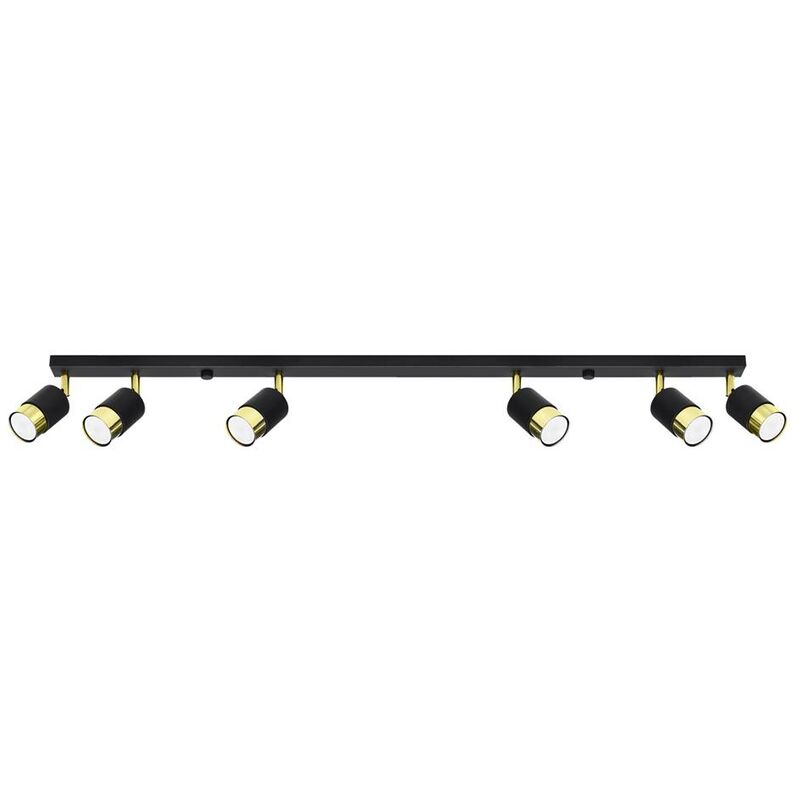 Image of Lampada del soffitto nero 6 Black/Golden Steel 40W l: 117 cm b: 5 cm h: 18 cm Dimmabile