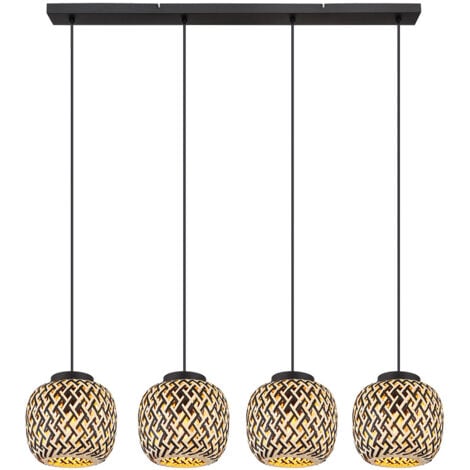 Lampada da soggiorno Lampada a sospensione in stile boho Lampada a sospensione in bambù Lampada da tavolo da pranzo, in vimini, 4x prese E27, LxLxH 100x20x120 cm