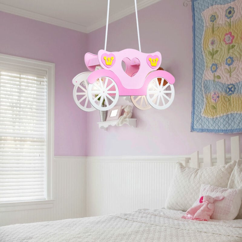 Image of LED 19 watt plafoniera per bambini ragazza appesa rosa chiaro carrozza principessa camera per bambini