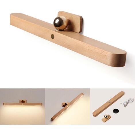 Lampada da specchio a LED per bagno, applique in legno da 30 cm con design magnetico, lampada da specchio dimmerabile 4000K, lampada per trucco ricaricabile con interruttore tattile
