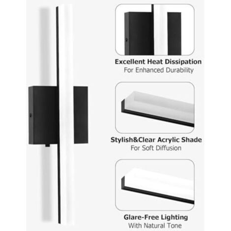 Lampada da specchio per bagno da 40 cm, LED 3000-6000K con interruttore di temperatura, applique moderna con paralume in acrilico, a risparmio energetico e resistente, perfetta per creare un'atmosfera