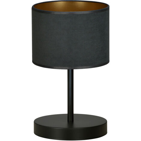 Lampada Da Tavolo 1 Luce Ganesha In Acciaio Nero E Paralume In Tessuto Nero