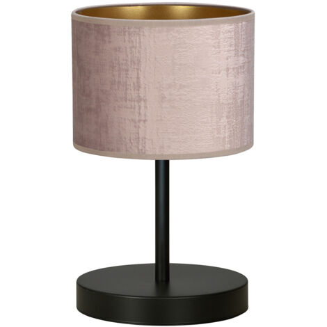 Lampada Da Tavolo 1 Luce Ganesha In Acciaio Nero E Paralume In Tessuto Rosa