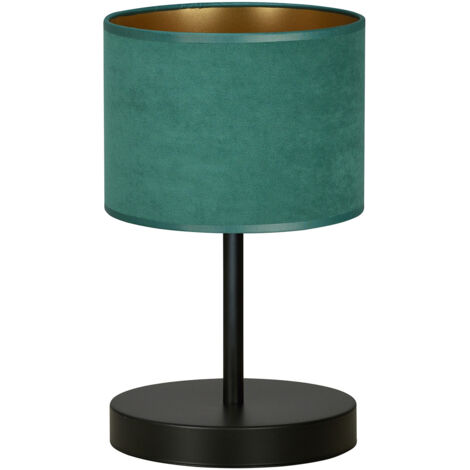 Lampada Da Tavolo 1 Luce Ganesha In Acciaio Nero E Paralume In Tessuto Verde