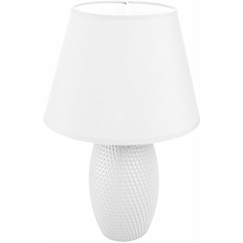 Image of Homeness - Lampada da tavolo 4W in ceramica bianca con paralume in tessuto
