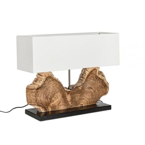 Lampada da Tavolo 60x20x55 cm E27 in Legno e Acciaio Pralume in Cotone Bianco