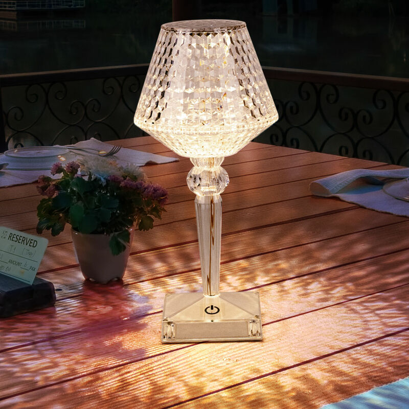 Image of Lampada da tavolo a led, abat-jour, abat-jour, lampada da soggiorno, lampada in cristallo con touch dimmer, batteria ricaricabile, cavo usb, bianco