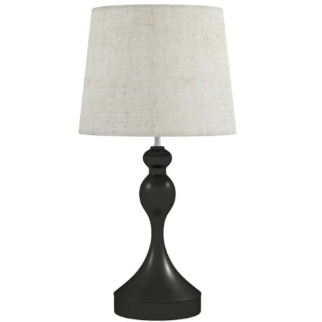 Lampada da tavolo a LED con 3 temperature di colore, lampada da comodino con porte di ricarica USB A e C, paralume in lino, nera