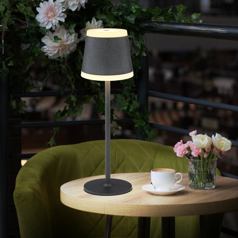 Image of Lampada da tavolo a LED lampada da tavolo a batteria lampada da tavolo senza fili con touch intemperie dimmerabile, opale grigio metallizzato, 1x LED