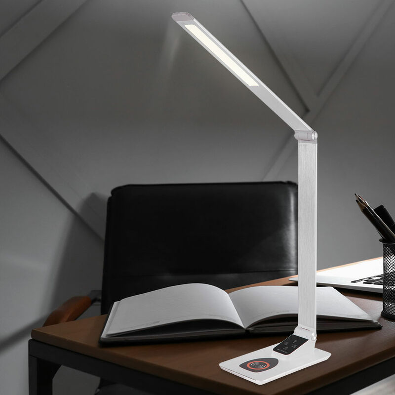 Image of Etc-shop - Lampada da tavolo lampada da scrivania touch dimmer lampada da lettura a led argento lampada da tavolo mobile con ricarica wireless,