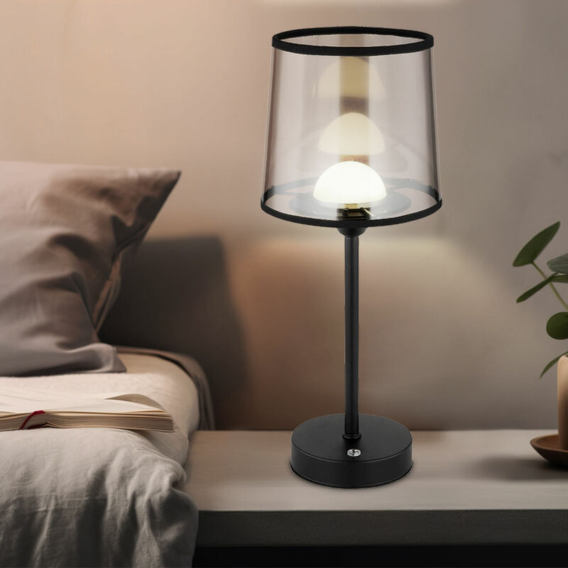 Image of Lampada da tavolo a led lampada laterale touch dimmer lampada da tavolo lampada da comodino nero, metallo tessuto color fumo, batteria usb cct