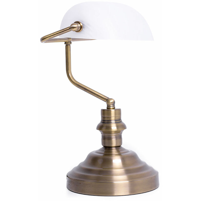 Image of Lampada da tavolo a led retrò lampada da banchiere lampada da scrivania in ottone antico interruttore per ufficio