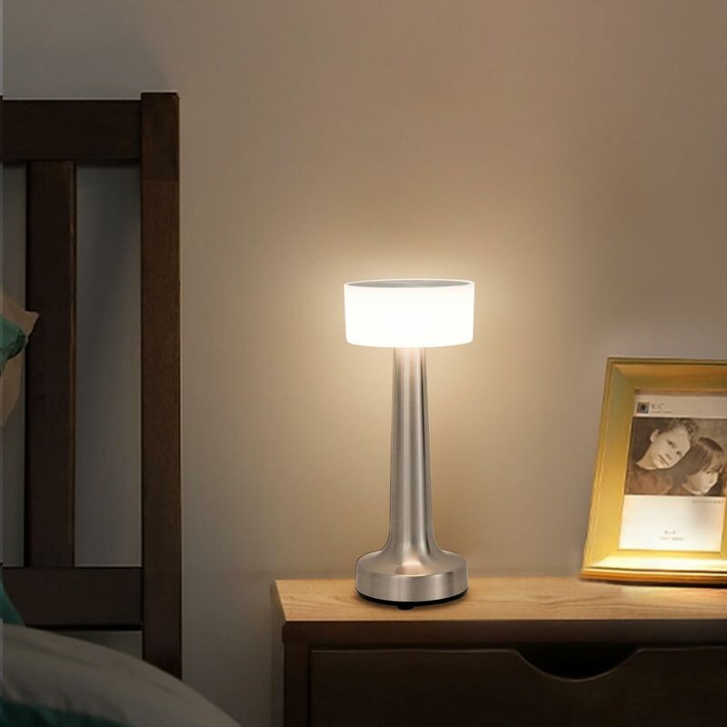 Image of Goeco - Lampada da tavolo a led senza fili, lampada da comodino ricaricabile tramite usb, lampada da scrivania a 3 temperature di colore con funzione