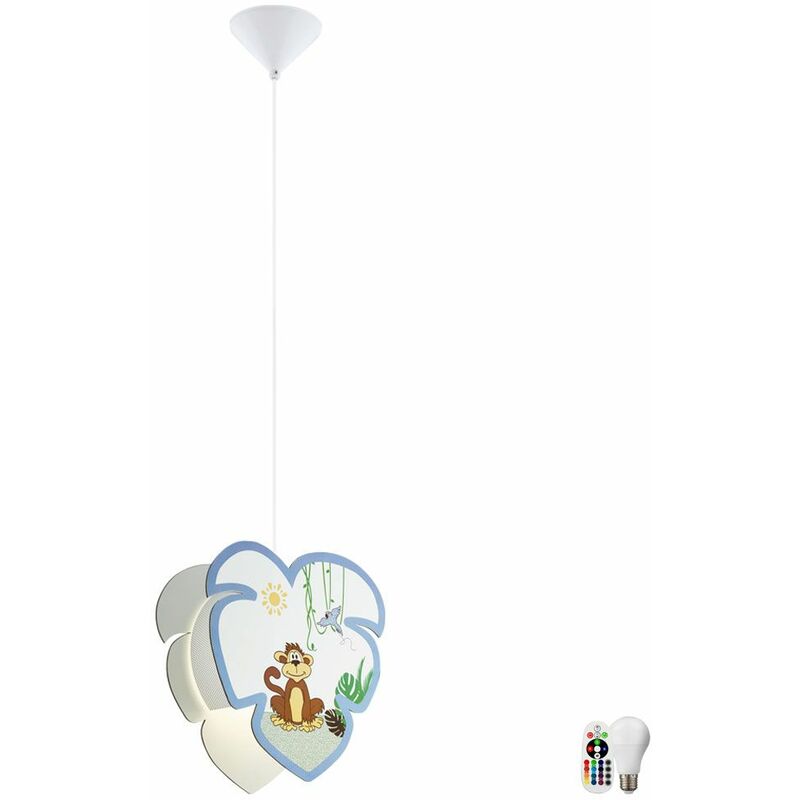 Image of Etc-shop - Lampada a pendolo sala giochi telecomando animale scimmia motivo dimmer in un set che include lampadine led rgb