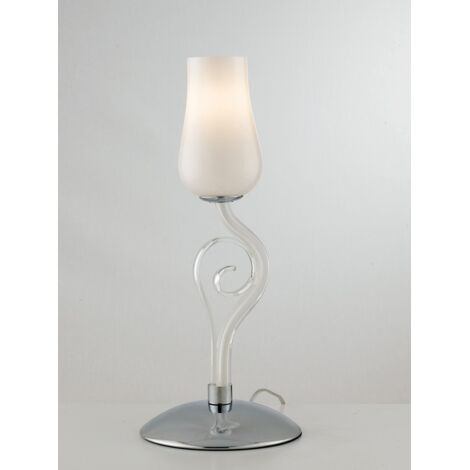 "Lampada da tavolo ANGEL in vetro bianco con dettagli cromati e trasparenti 43x18 cm."
